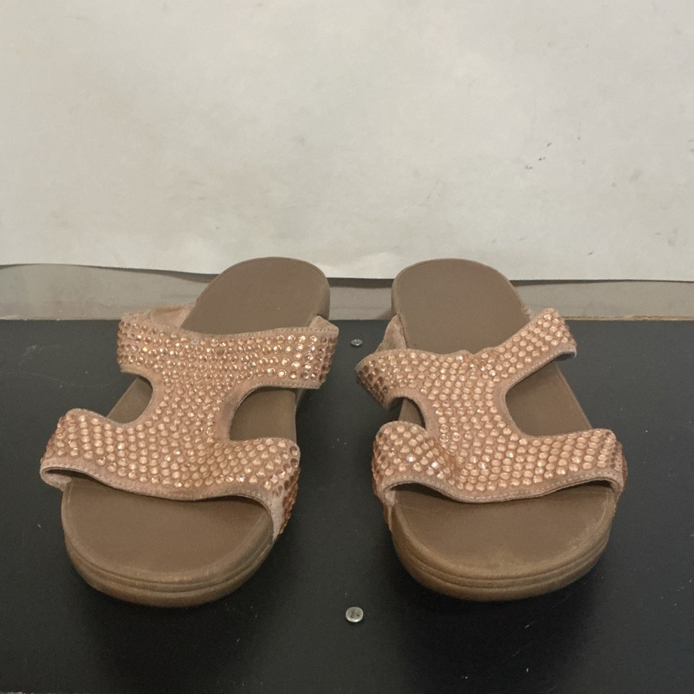 FitFlop Womens Size 9 Rhinestone Comfort Slide Sandals Beige Bling L07-137